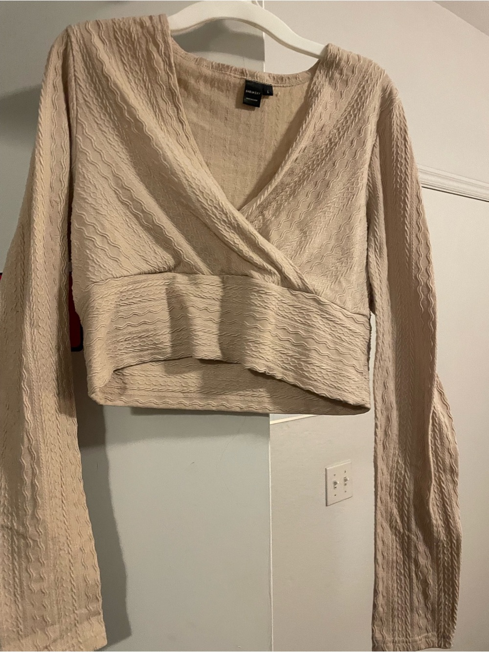 SHEIN Beige Textured Wrap Crop Top Size Large